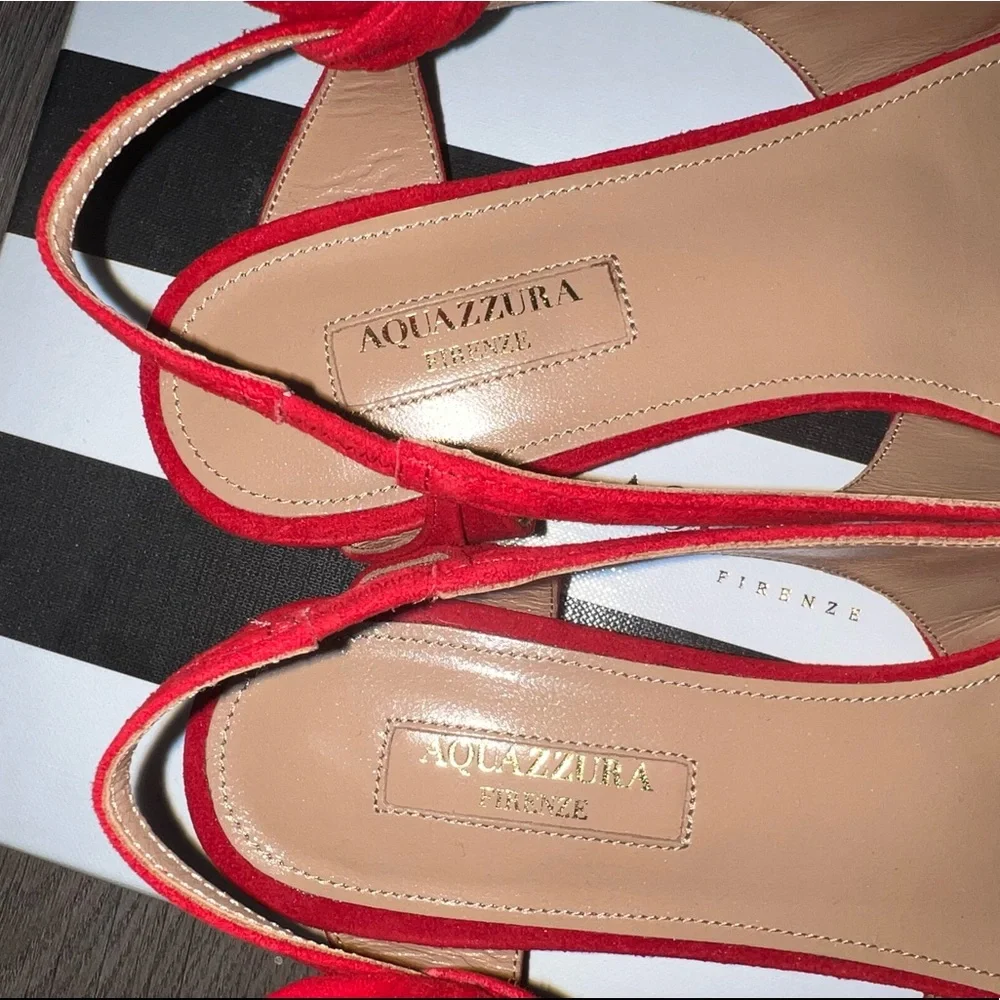 BNIB Aquazzura Red Suede Ballet Ballerina Slingback Flats - Picture 9 of 15